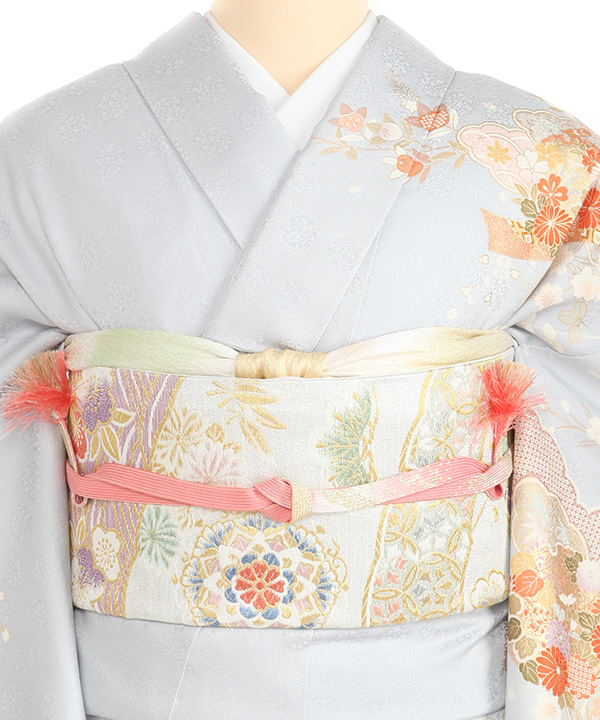 訪問着レンタル｜水色に雲取り四季草花｜H5032｜M｜宅配着物レンタル