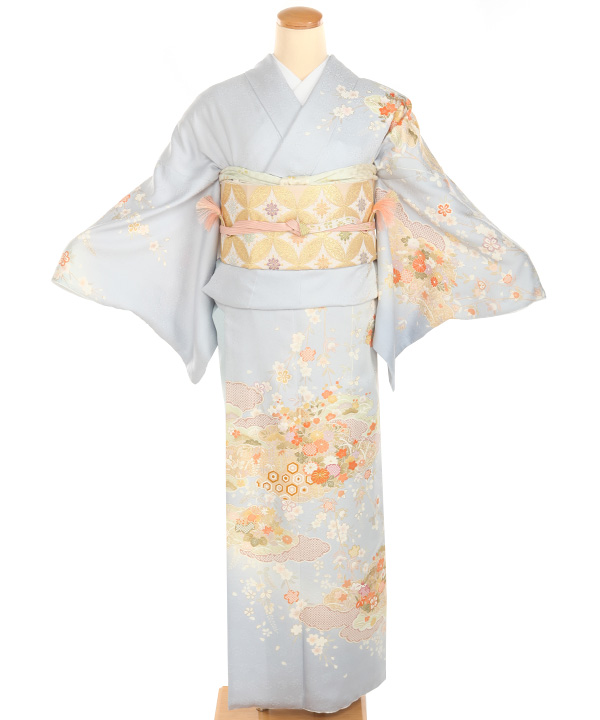 訪問着レンタル｜水色に花雲取り