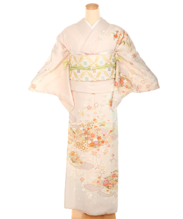 訪問着レンタル｜ピンクに花雲取り