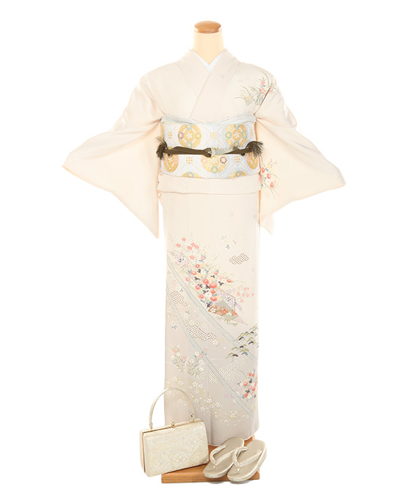 訪問着｜クリームに扇子七宝 四季草花｜H5050｜M