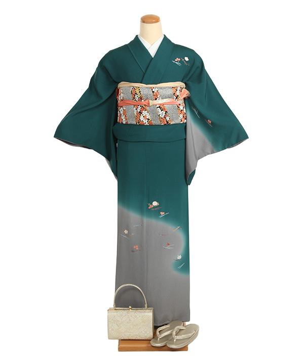 訪問着レンタル｜濃緑に梅に松葉
