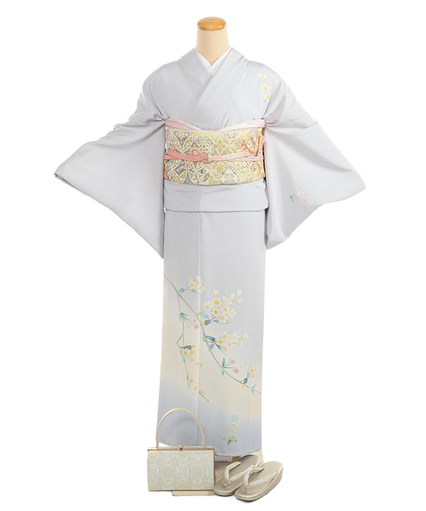 訪問着レンタル｜加賀友禅 多崎元人作 グレーに枝桜