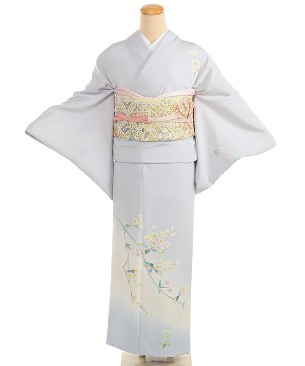 訪問着レンタル｜加賀友禅 多崎元人作 グレーに枝桜