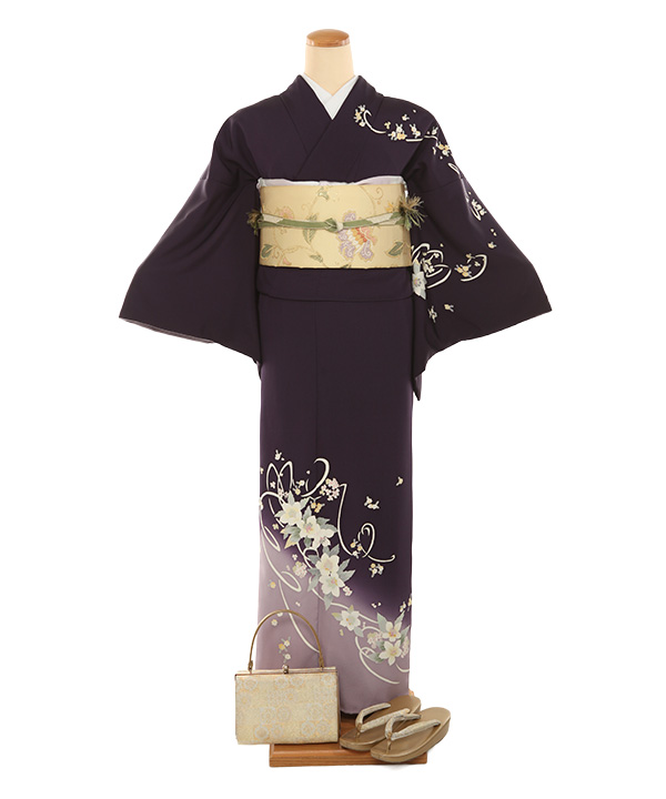 訪問着レンタル｜本加賀友禅 松島由美作 紫に白花