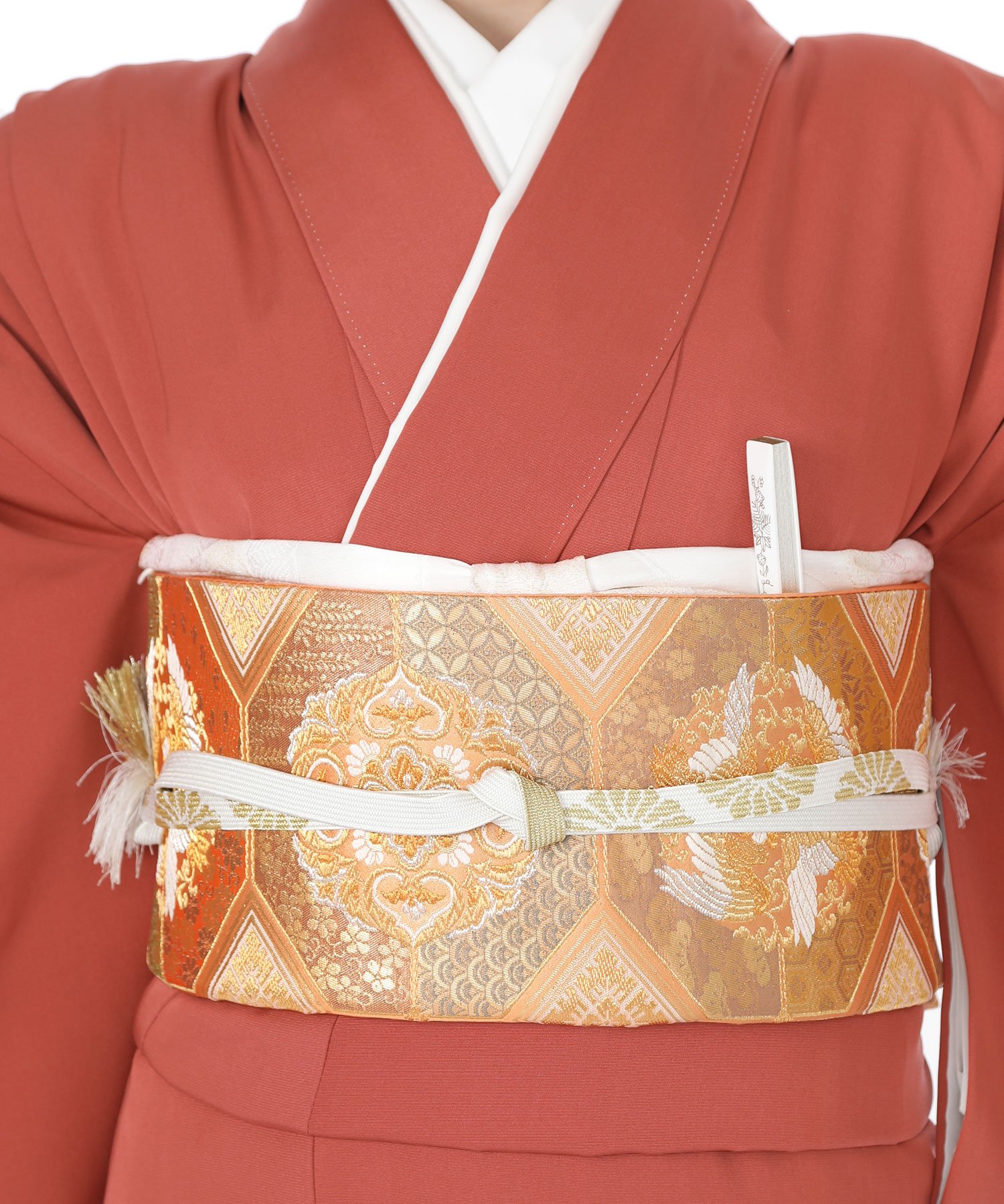 色留袖レンタル｜赤地に牡丹と桜に流水｜I0050｜L｜宅配着物レンタル