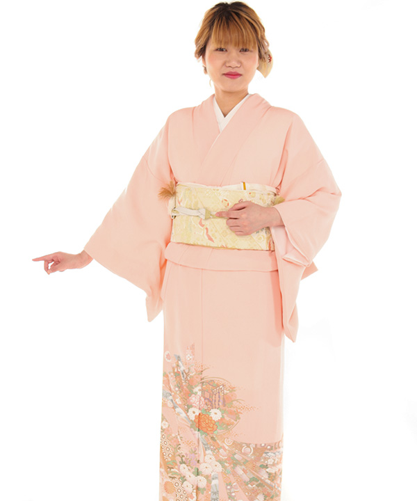 色留袖レンタル｜桂由美 ピンクにあばれ熨斗と花車