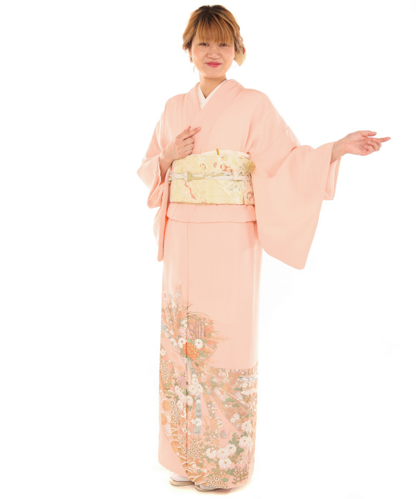 色留袖レンタル｜桂由美 ピンクにあばれ熨斗と花車｜I0119｜M｜宅配