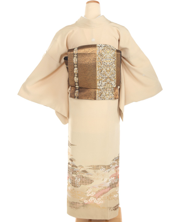 色留袖レンタル｜ベージュに御所解｜I0168｜L｜宅配着物レンタル・一式