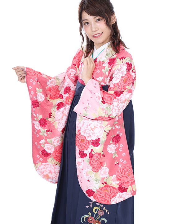 2尺袖 ポリエステル着物 牡丹 桜 袴用 楽天市場】二尺袖着物 単品「牡丹に桜 墨色×グレー」Fサイズ