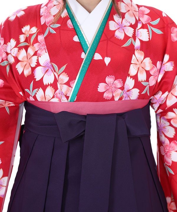 卒業式袴レンタル｜赤に桜二尺袖着物×紫刺繍袴｜S0047 F｜宅配