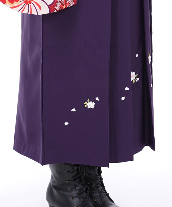 卒業式袴レンタル｜赤に雪輪桜丸菊二尺袖着物×紫刺繍袴｜S0048 F｜宅配