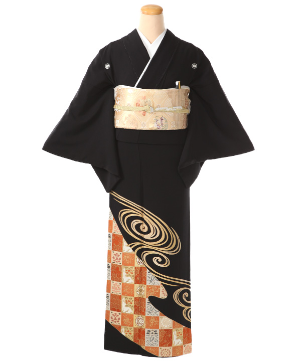 黒留袖レンタル｜観世水に市松｜T0038｜M｜宅配着物レンタル・一式フル