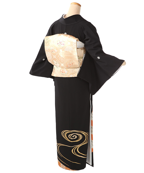 黒留袖レンタル｜観世水に市松｜T0038｜M｜宅配着物レンタル・一式フル