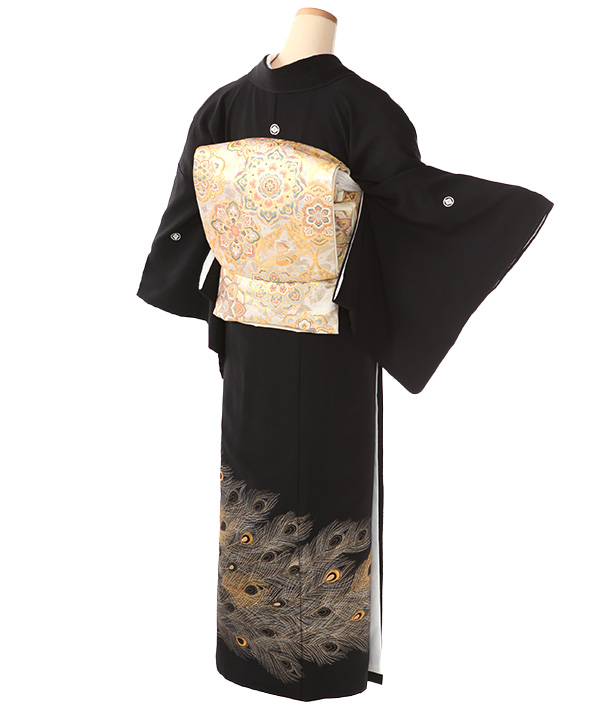 ZF-999 袋帯 孔雀 フォーマル 黒留 訪問着 結婚式 入学式 卒業式 黒留袖レンタル｜孔雀｜T0090｜L｜宅配着物レンタル・一式フルセット