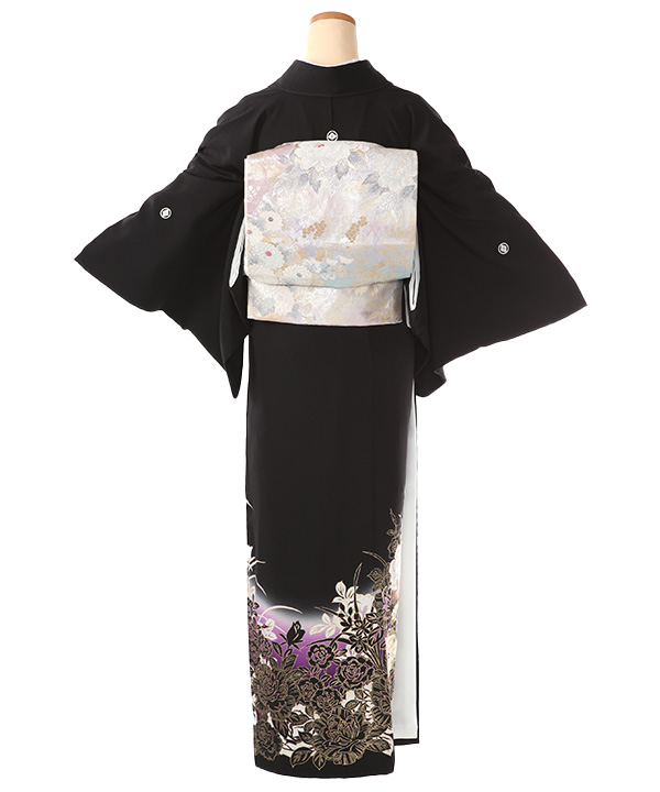 黒留袖レンタル｜花浪漫 牡丹 紫｜T0091｜L｜宅配着物レンタル