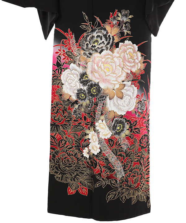 黒留袖レンタル｜花浪漫 牡丹 赤｜T0100｜L｜宅配着物レンタル