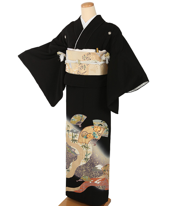 黒留袖レンタル｜扇に道長取り｜T0155｜M｜宅配着物レンタル・一式フル