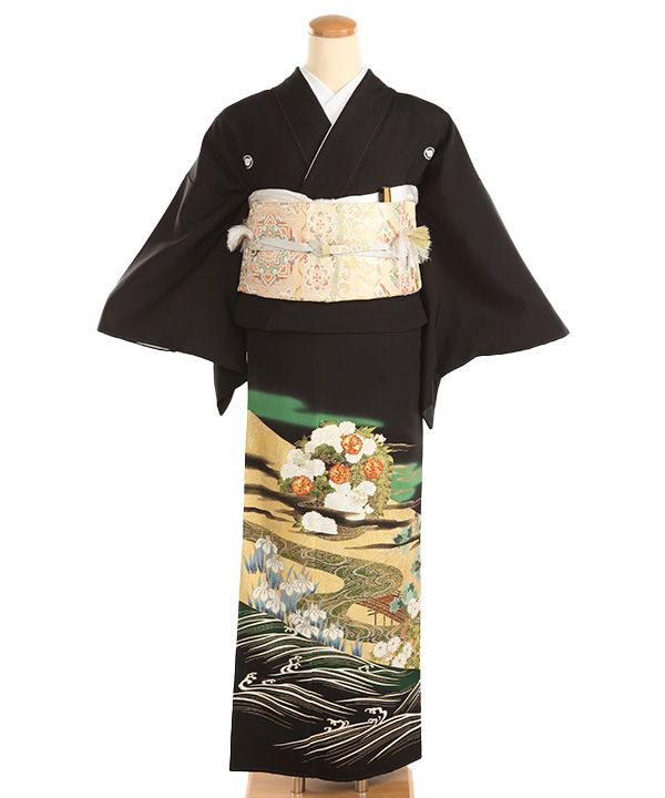 黒留袖レンタル｜関芳 桜の丸菖蒲｜T0171｜M｜宅配着物レンタル・一式