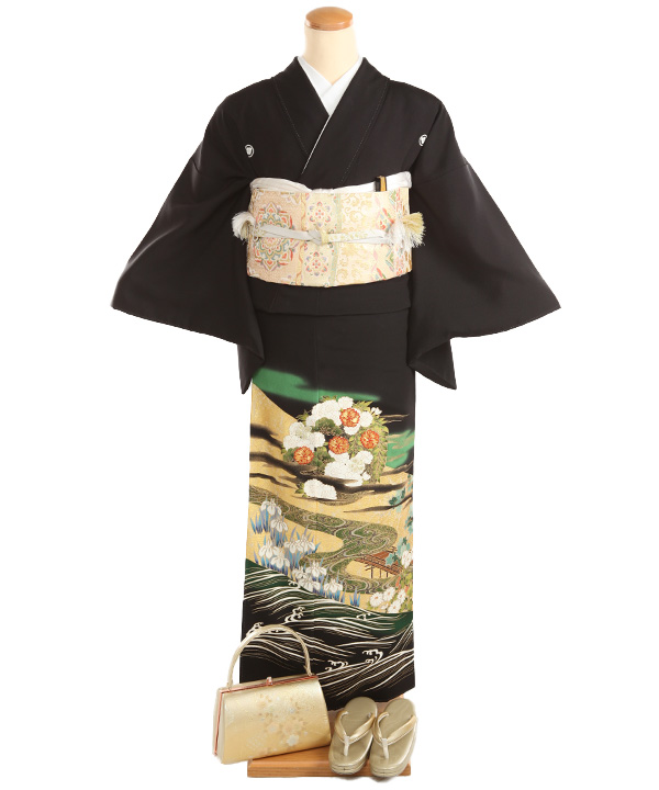 黒留袖レンタル｜関芳 桜の丸菖蒲｜T0171｜M｜宅配着物レンタル