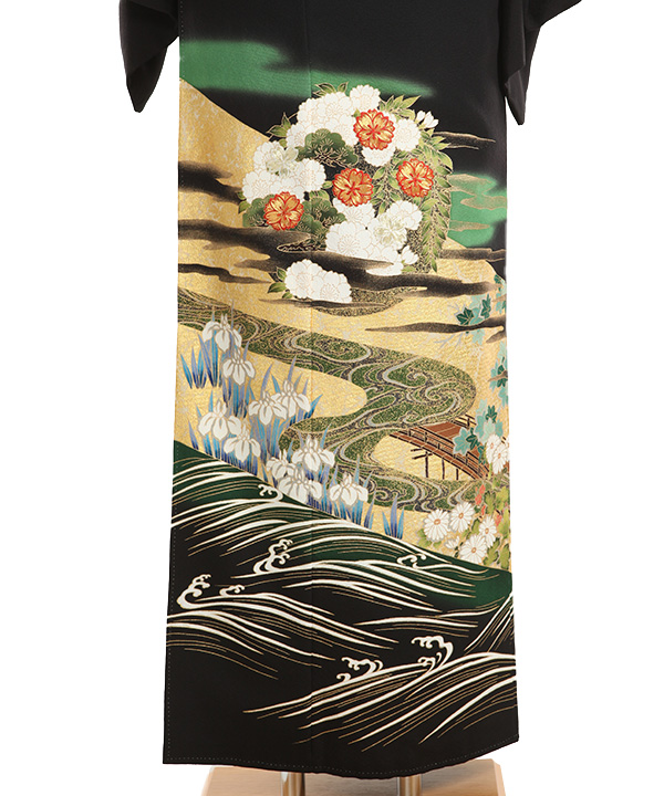 黒留袖レンタル｜関芳 桜の丸菖蒲｜T0171｜M｜宅配着物レンタル・一式