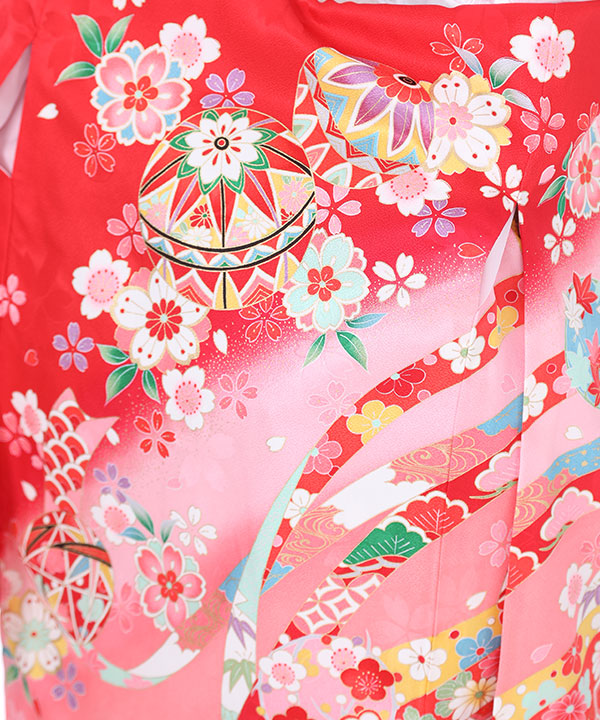 祝い着女子供 産着熨斗目着物 正絹綸子地 赤地に絞りと鼓の金刺繍柄 T69 祝い着女子供 産着熨斗目着物 正絹綸子地 赤地に絞りと鼓の金刺繍柄 T69