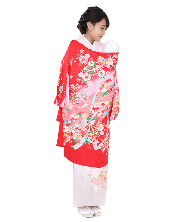 お宮参り産着レンタル 女の子｜赤地に鞠と熨斗目｜U0019｜宅配