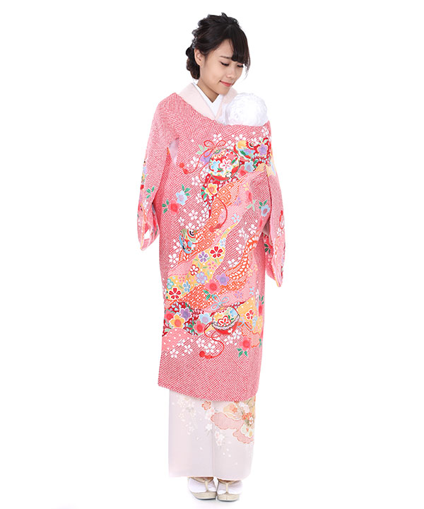 お宮参り産着レンタル 女の子｜鹿の子に鈴と道長取｜U0022｜宅配着物