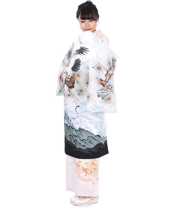 お宮参りの着物　男の子　一つ身 夏用 絽 ] お宮参り 男の子 初着 産着 鷹に虎 黒色 正絹 一つ身