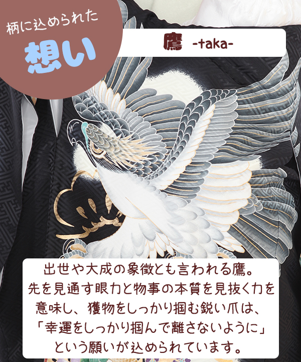 お宮参り産着レンタル 男の子｜黒地に鷹と梅｜U0118｜宅配着物レンタル