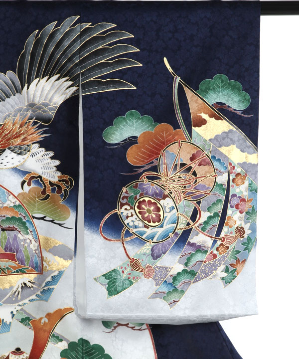 お宮参り産着レンタル 男の子｜紺地に鷹兜松｜U0200 ｜宅配着物