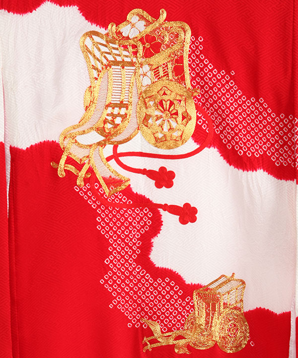 《未使用》豪華総刺繍❗️ 桶絞り お宮参り 産着 本絞り 刺繍入り赤※染色飛びアリ 未使用》豪華総刺繍❗️ 桶絞り お宮参り 産着 本絞り 刺繍入り赤※染色