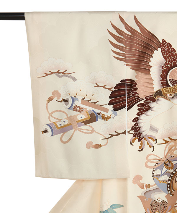 お宮参り産着レンタル 男の子｜クリームに鷹に巴太鼓｜U0285