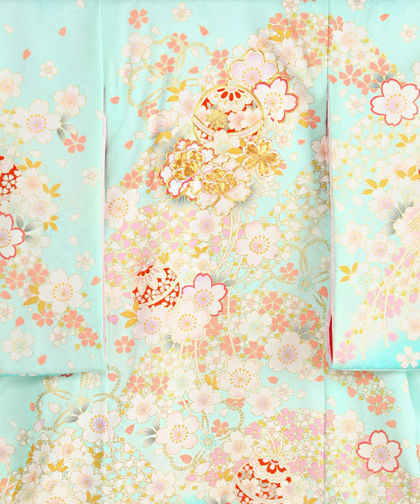 お宮参り産着レンタル 女の子｜薄黄緑に桜鈴