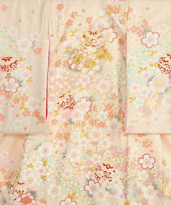 お宮参り産着レンタル 女の子｜薄黄緑に桜鈴