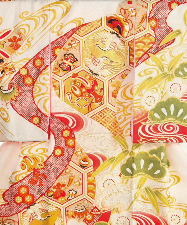 お宮参り産着レンタル 女の子｜白に向い鶴 宝尽くし｜U0304 宅配着物