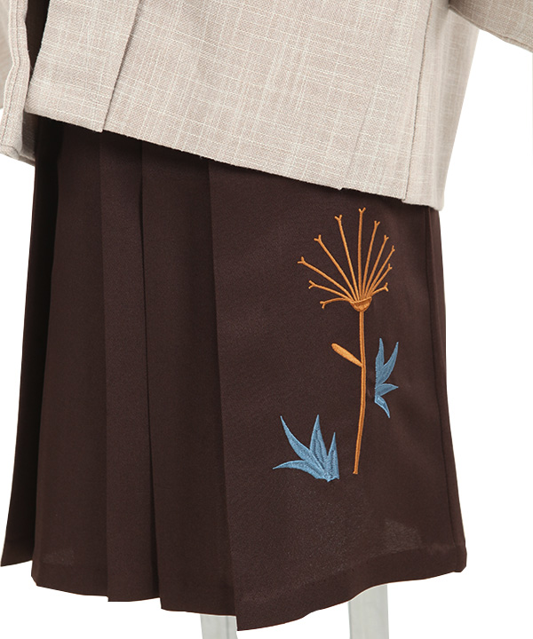 七五三(五歳男の子)着物レンタル｜ベージュ色羽織 わたげ柄着物×茶色袴
