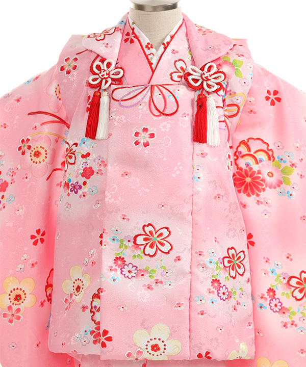 七五三(三歳女の子)着物レンタル｜桜に薬玉柄ピンク色着物×ピンク色