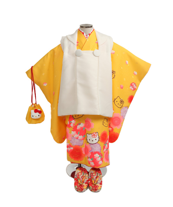 しちごさん　七五三　着物　3歳　7歳　キティ 七五三(三歳女の子)着物レンタル｜キティちゃん柄赤色着物×疋田