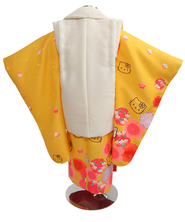 七五三(三歳女の子)着物レンタル｜キティちゃん柄黄色着物×白被布｜W-G